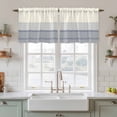 thumbnail image 2 of Black Beige Striped Tier Curtains, Farmhouse Stripes Light Filtering Kitchen Curtains, 2Pcs Rod Pocket Half Window Treatments Panels for Sink Cafe Cabinet Camper 27.5x36 Inches, 2 of 9