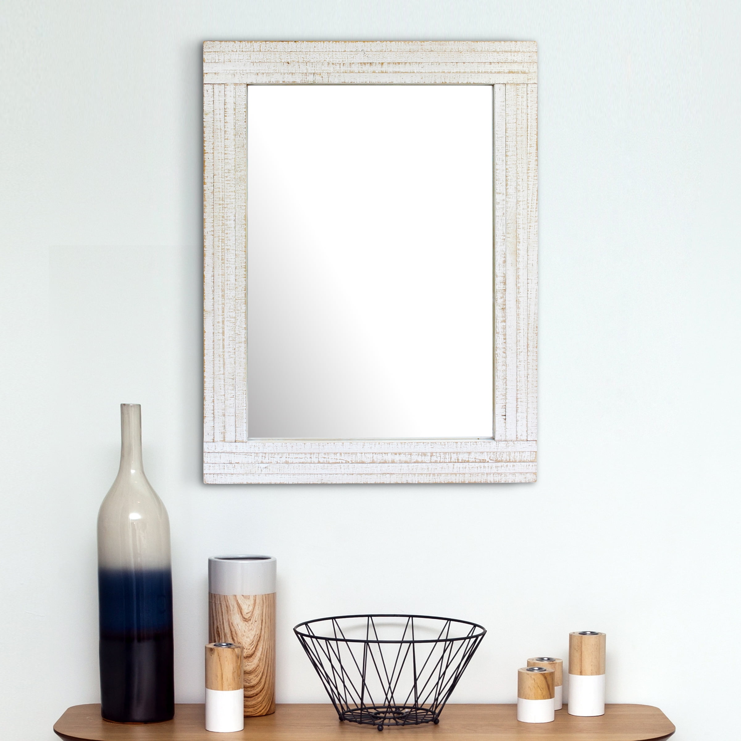 Stonebriar 24" x 18" Off-White Country Rustic Rectangle Natural Wood Wall Mirror
