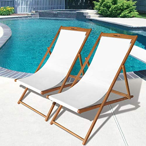 U-Eway Outdoor Patio Strap Strapping Reclining Beach Chair Furniture Wide Back Chaise Lounge Adjustable Position Armrest 