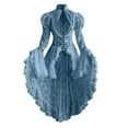 thumbnail image 2 of Aloohaidyvio Halloween Costumes for Women Lace Patchwork Stand-up Collar Bell Sleeve Metal Buckle Fitted Court Retro Dress, 2 of 6