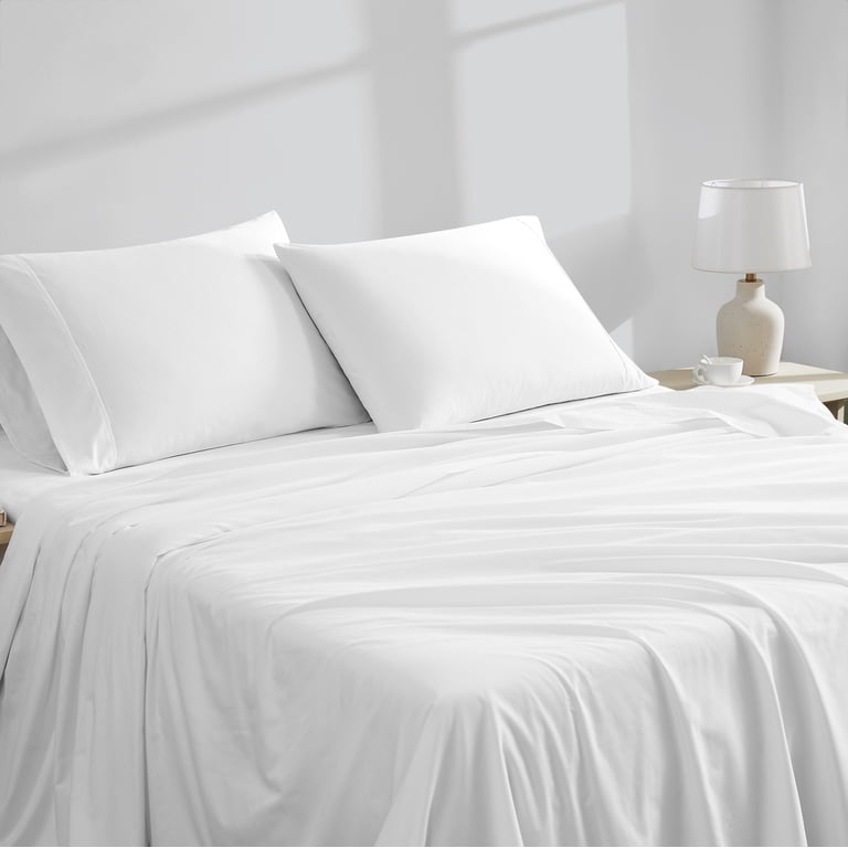 100% Cotton Percale Queen Sheet Set, 4-Piece, White photo 3