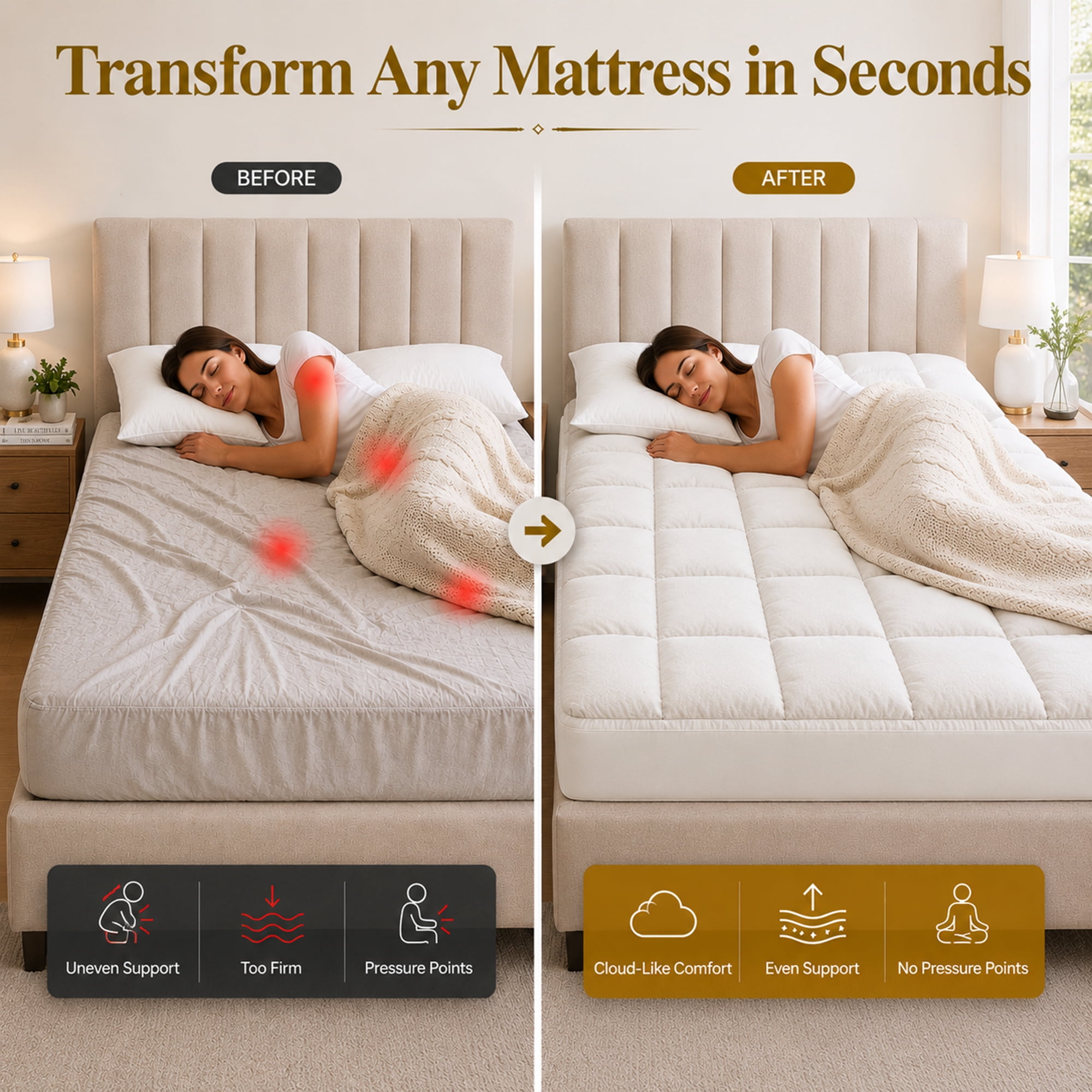 Continental Sleep, Mattress Pad, Cooling Cotton Pillow Top Cover Quilted Elastic Fitted Protector, Breathable Fluffy Soft Topper with 18-Inch Deep Pocket, Twin, White