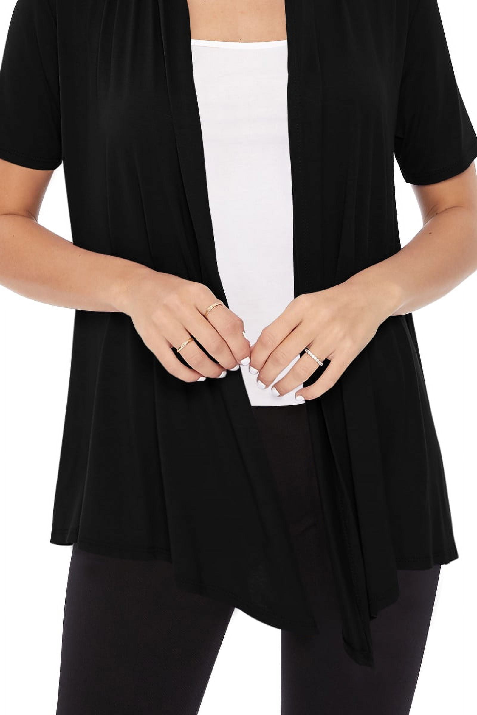Women's Casual Short Sleeve Draped Open Front Solid Cardigan - image 5