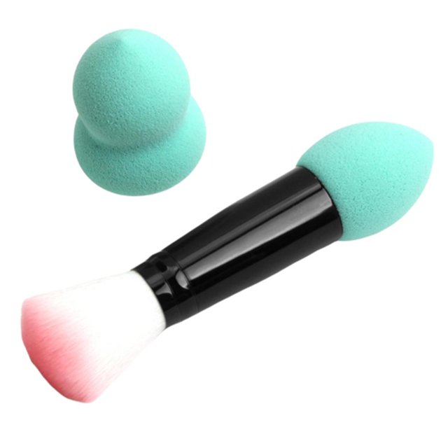 Brocha para rubor de maquillaje Sunnimix con Esponja de Base de Polvo verde