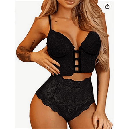 

TFFR Women 2 Piece Outfits Sexy Lingerie Lace Babydoll Bra and Mesh Sheer Panties Nightwear