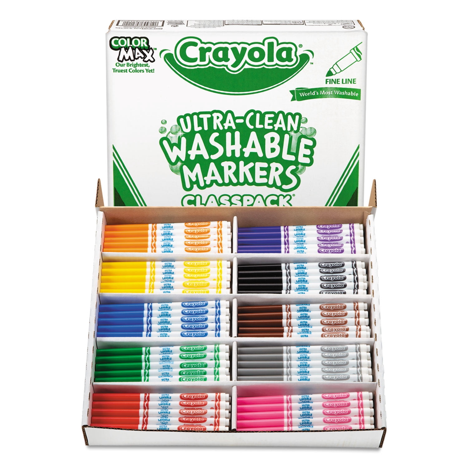 Crayola Ultra-Clean Washable Marker Classpack, Fine Line, Assorted Colors, 200/Pack (588211)