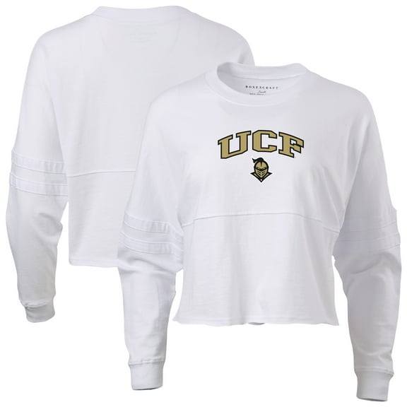 Women's White UCF Knights Oversized Cropped Retro Long Sleeve T-Shirt