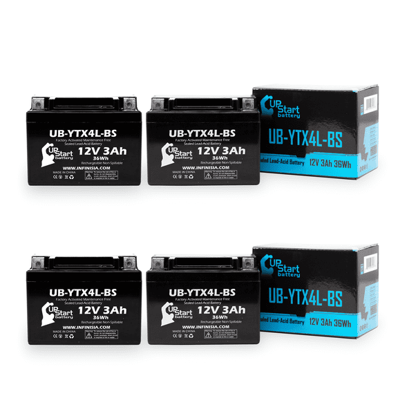 4-Pack UpStart Battery Replacement for 1987 Honda NQ50 Spree, 50D SS 50CC Factory Activated, Maintenance Free, Scooter Battery - 12V, 3Ah, UB-YTX4L-BS