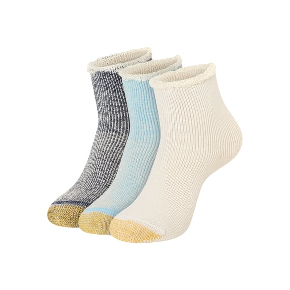 GoldToe Edition Women's Roll Top Terry Quarter Socks Assorted, 3 Pairs, Size 6-9