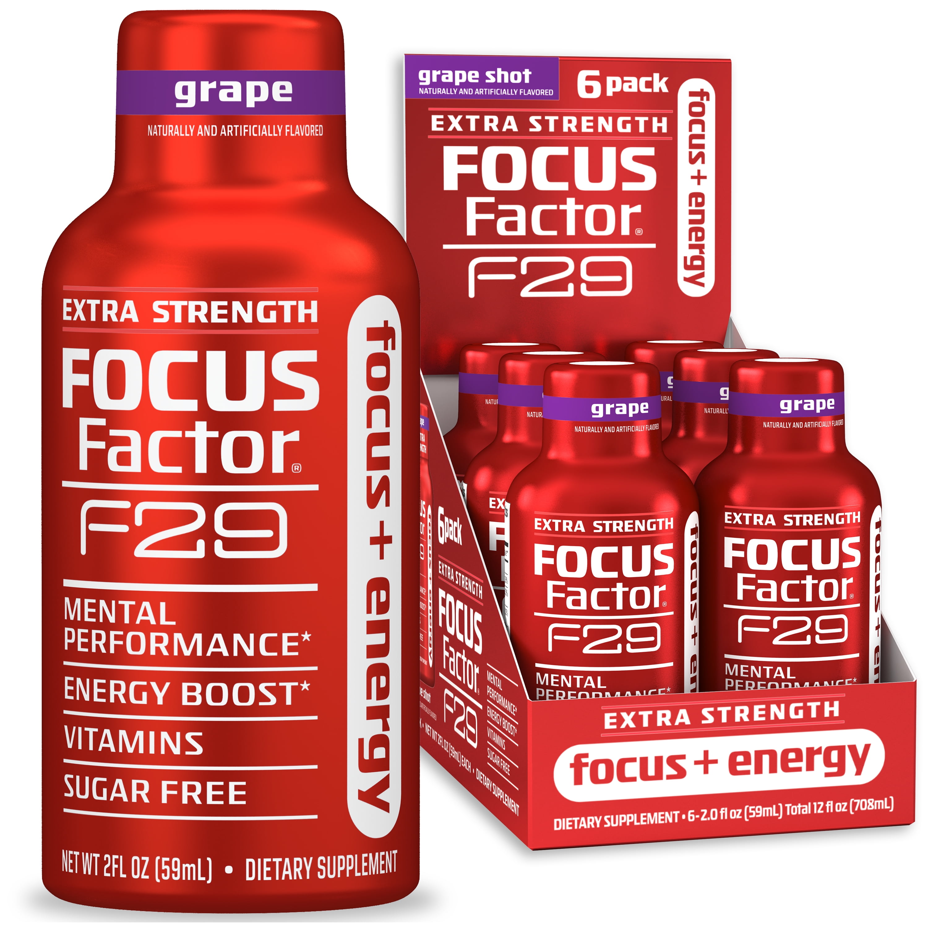 Focus Factor Energy Shot + Focus - Sugar-Free Energy Shot Supplement - 6 Pack of Focus Factor Extra Strength Shots