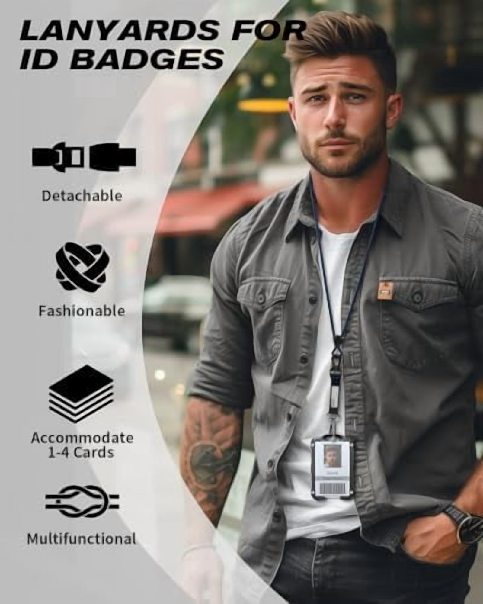YNGLLC Badge Holder with Heavy Duty Breakaway Lanyard, Carbon Fiber-Texture, Durable ID Card Holder (Holds 6 Cards) with Quick Release Detachable Buckle, Metal Clip, American Flag