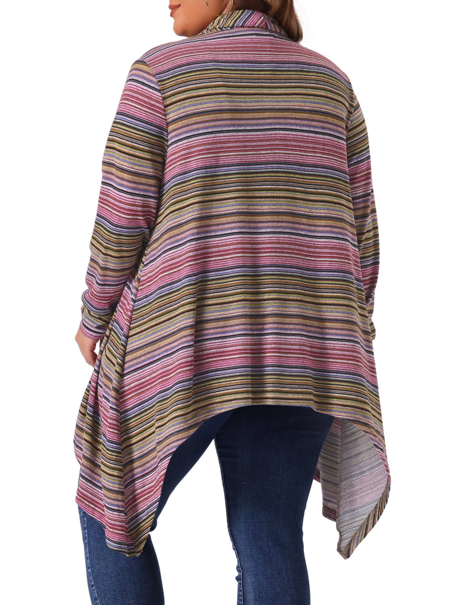 DARING DIVA Plus Size Long Sleeve Open Front Knit Stripe Cardigan 1X Purple