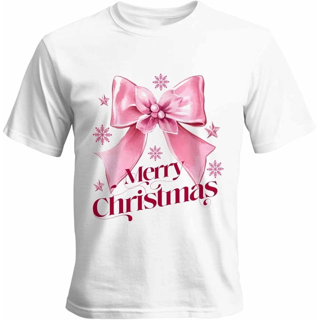 Camisetas informales de manga corta con lazo rosa y copos de nieve para hombre, camisetas gráficas