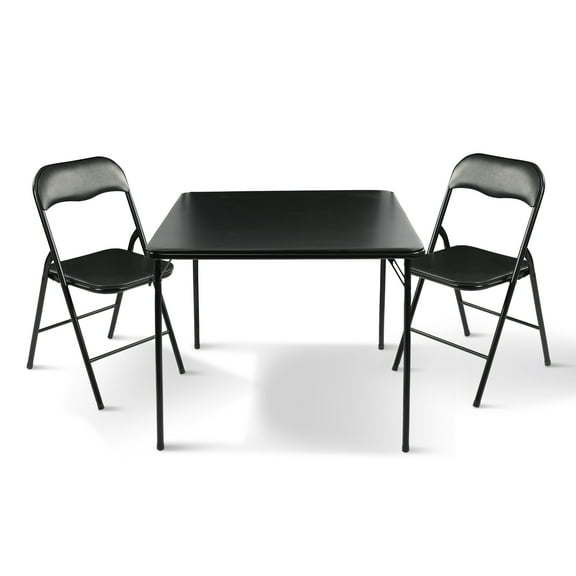 FlexWave 3-Piece Folding Table and Chair Adult version Set，Includes 1 Square Card Table，with Black Padded Top and 2 Matching Folding Chairs，for Home, Game Night, Picnic, or Party