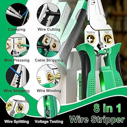 ABCISI 8 in 1 Wire Stripper with Voltage Tester, Multi-function Electric Wire Stripper Electrician's Pliers, Wire Stripping Tool for Cutting and Pulling Pliers, Electrician Repair Tool