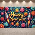 thumbnail image 2 of Colorful Design Happy New Year Banner Festive Fireworks Celebration Backdrop for New Year Party Indoor Decoration Holiday Event, 2 of 3
