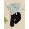 thumbnail image 3 of FEORJGP Toddler Boys Girls Ireland Festival Outfits Infant Baby Short/Long Sleeve T-shirt Crew Neck Shirt Pullover Shamrock Letter Print Tops and Drawstring Trousers Long Pants Casual 2Pcs Clothes Set, 3 of 9