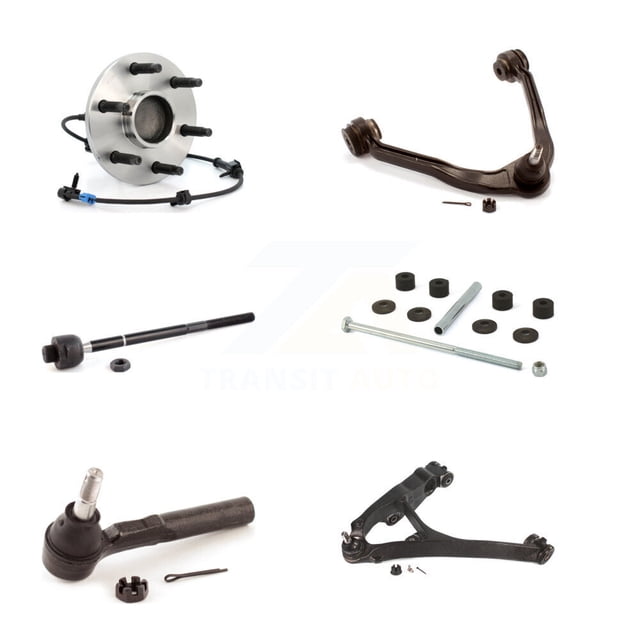 Transit Auto Front Left Hub Bearing Lower Upper Control Arm Tie Rod Link Kit (6Pc) for Car GMC Sierra 1500 Chevrolet Silverado Classic RWD with Torsion Bar front springs Rack steering type K7T-107319