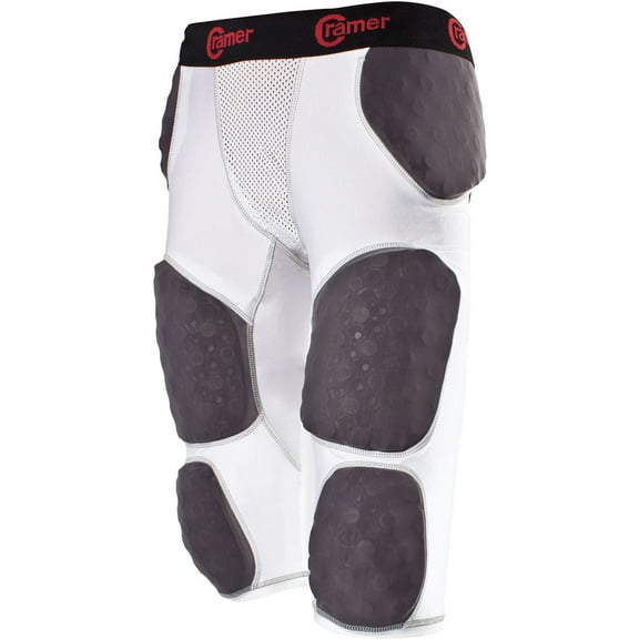 Cramer Lightning 7 Pad Football Girdle With Integrated Hip, Tailbone and Thigh Pads, Moisture-Wicking Fabric, Great Protection Without Impeding Athletic Performance, White, Large