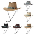 thumbnail image 3 of Xfvqtps Mens and Womens Cowboy Hat Adjustable Strap Wide Brim Vintage Bead Straps Western Cowboy Style Sun Hat, 3 of 3