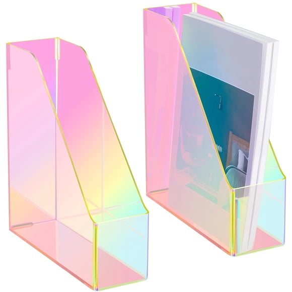 Engrowtic 2 Pcs Iridescent Vertical Magazine File Holder Acrylic Magazine Holder Storage Organizer Plastic Clear Acrylic Rack for