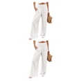 thumbnail image 1 of Pantalones de verano para mujer Sonducket color sólido Largo Suelto Casual Pierna ancha cintura alta Elástico Blanco XXL 2piezas, 1 of 1