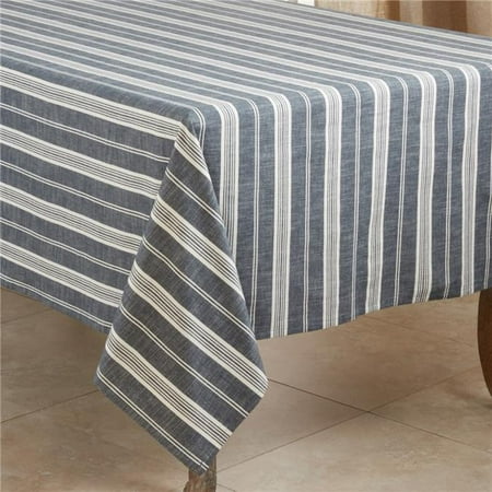 

SARO 70 in. Square Cotton Tablecloth with Navy Blue Striped Design