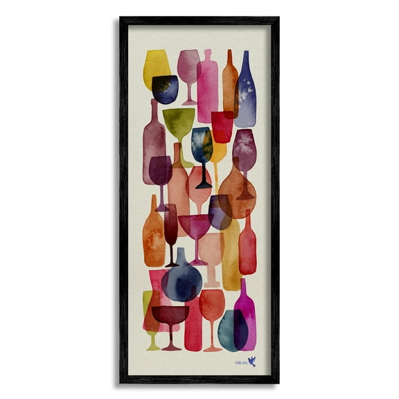 Stupell Industries Layered Wine Glasses Painting Food & Beverage Painting Black Framed Art Print Wall Art