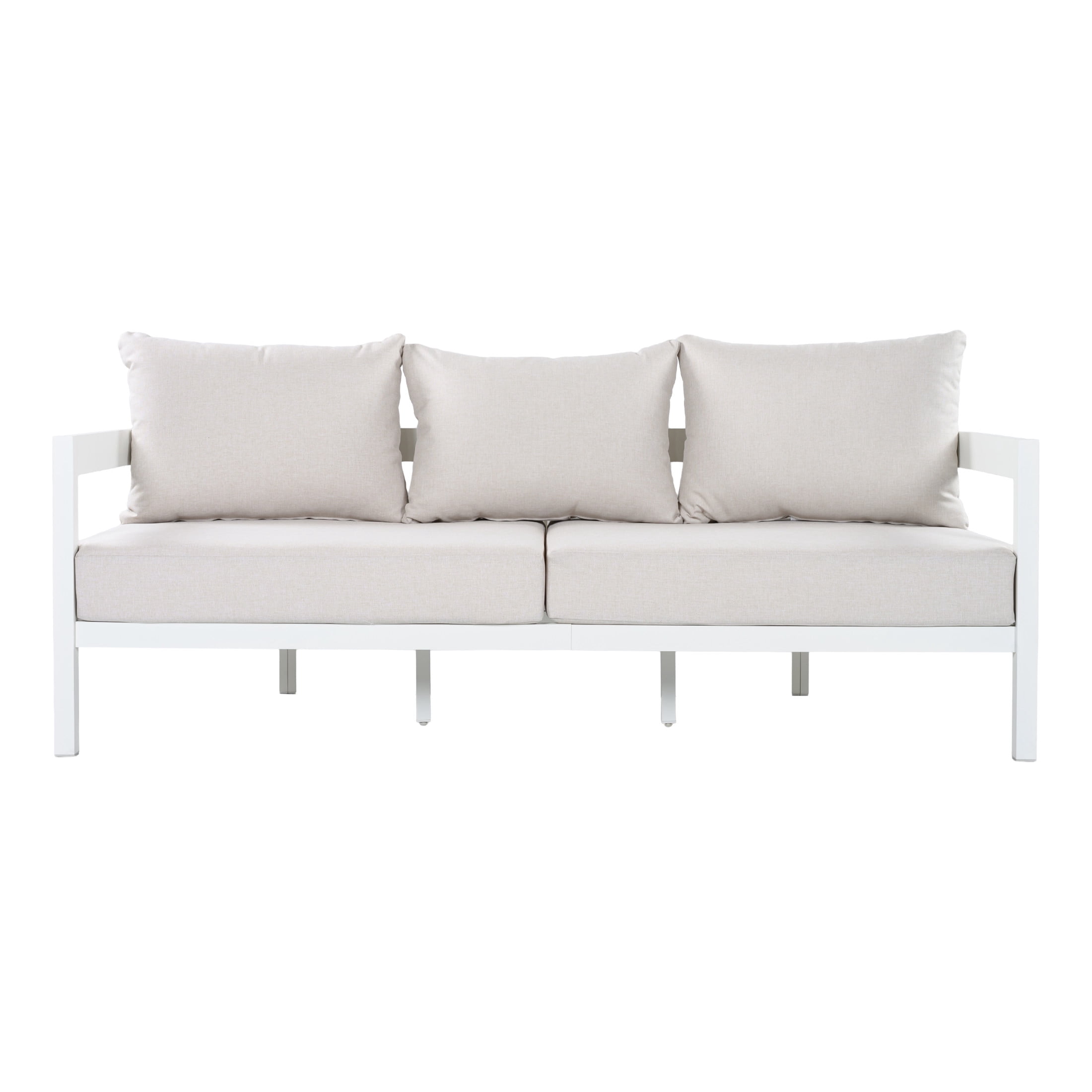 Christopher Knight Home Outdoor Aluminum 3-Seater Patio Sofa with Cushions, White + Beige