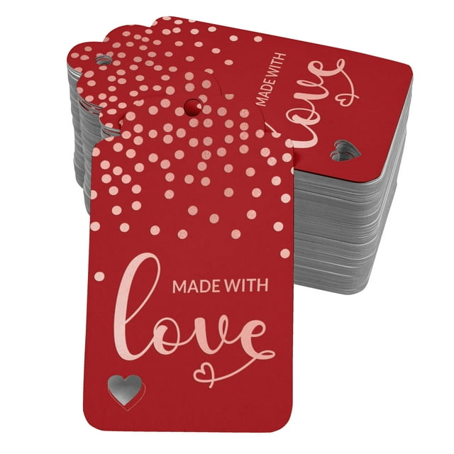 Inkdotpot 100 Pack Made With Love Text Favor Paper Tags Craft Real Rose Gold Foil Hang Tag
