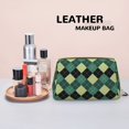 thumbnail image 4 of Green Squares Makeup Bag, Large Capacity Travel Cosmetic Bag for Women Girls- Travel Toiletry Bag Leather Portable Waterproof Makeup Case Organizer with Handle, 4 of 4