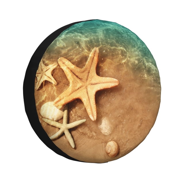 Fotbe Starfish And Seashell 1 Funda de Llanta de Repuesto con Estampado, Engrosada, Ajuste Universal para Jeep, Remolque, RV, SUV, Camión-17 inch