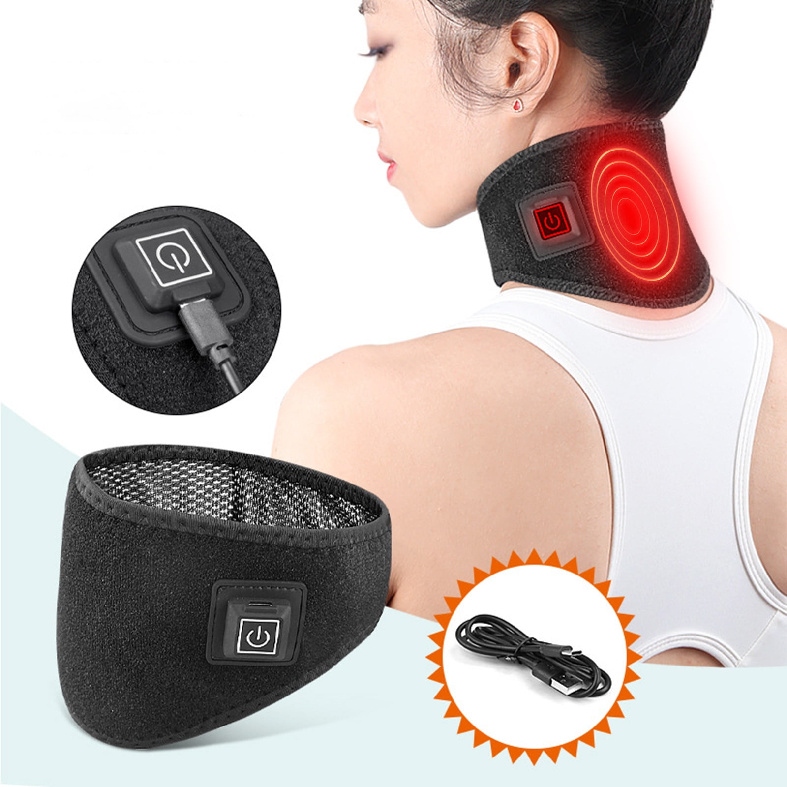 Dvkptbk Neck Heating Pad for Car Travel, USB Wearable Heating Pad for Neck, Warm Hot Compress Electric Neck Heat Pad for Soreness Stiffness, Heated Neck Wrap for Pain Relief, 3 Heat Auto Off