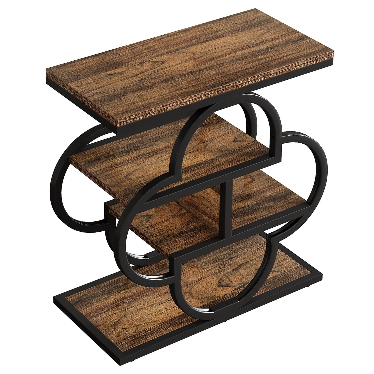 Demi Bonn 25" Modern Geometric Side Table, Multi-Level Storage End Table for Living Room, Stylish End Table with Frame Design, Brown