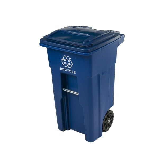Toter 32 Gal. Trash Can with Sunburst Wheels and Lid Blue