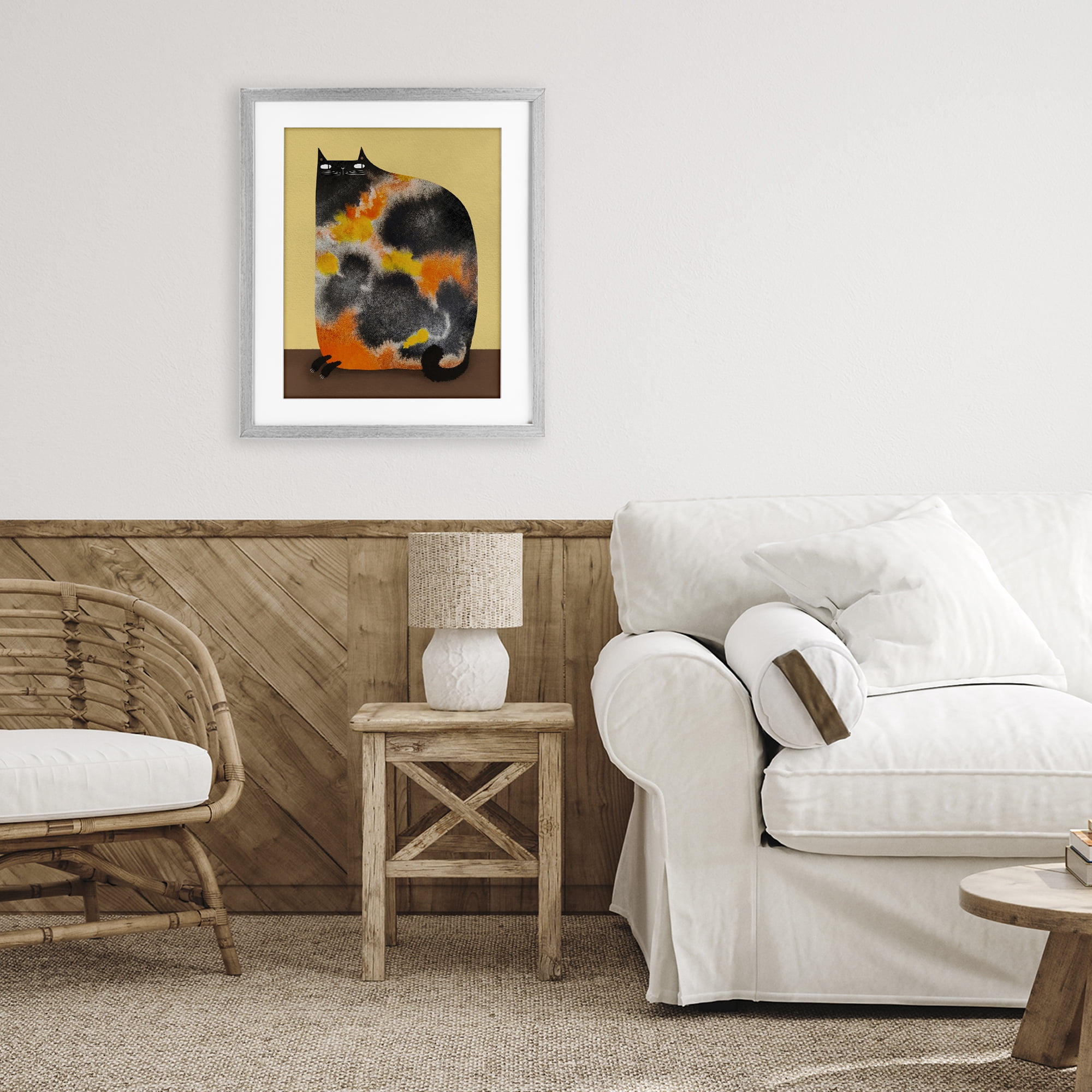 Stupell Industries Diluted Calico Cat Gray Framed Print Under Glass, design by Gabriela Avila
