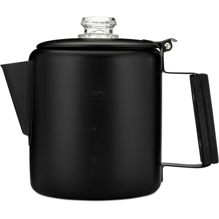 COLETTI Black Bozeman Percolator Coffee Pot — Camping Coffee Pot, Coffee Percolator Stovetop – America’s Sleekest Percolator – Pure Stainless Steel, NO Aluminum or Plastic (6 Cup)