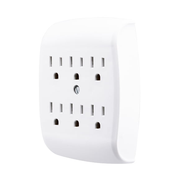 GE 6-Outlet Grounded Tap, Space Saving, White – 54947