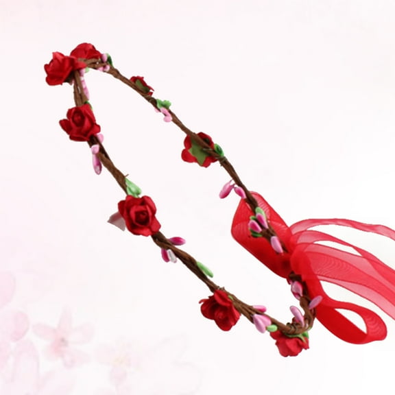 WHAMVOX 1Set Flower Girl Headband Red Color Circular Shape for Travel and Special Occasions