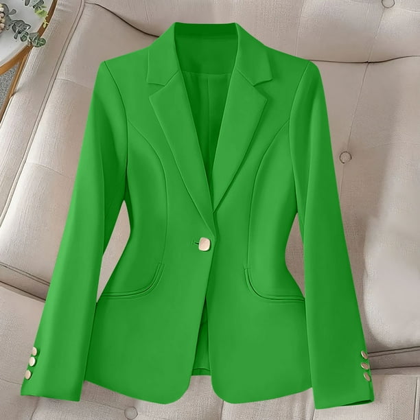 Blazer de mujer de manga larga con solapa de color sólido, chaqueta de traje informal, top de poliéster para mujer