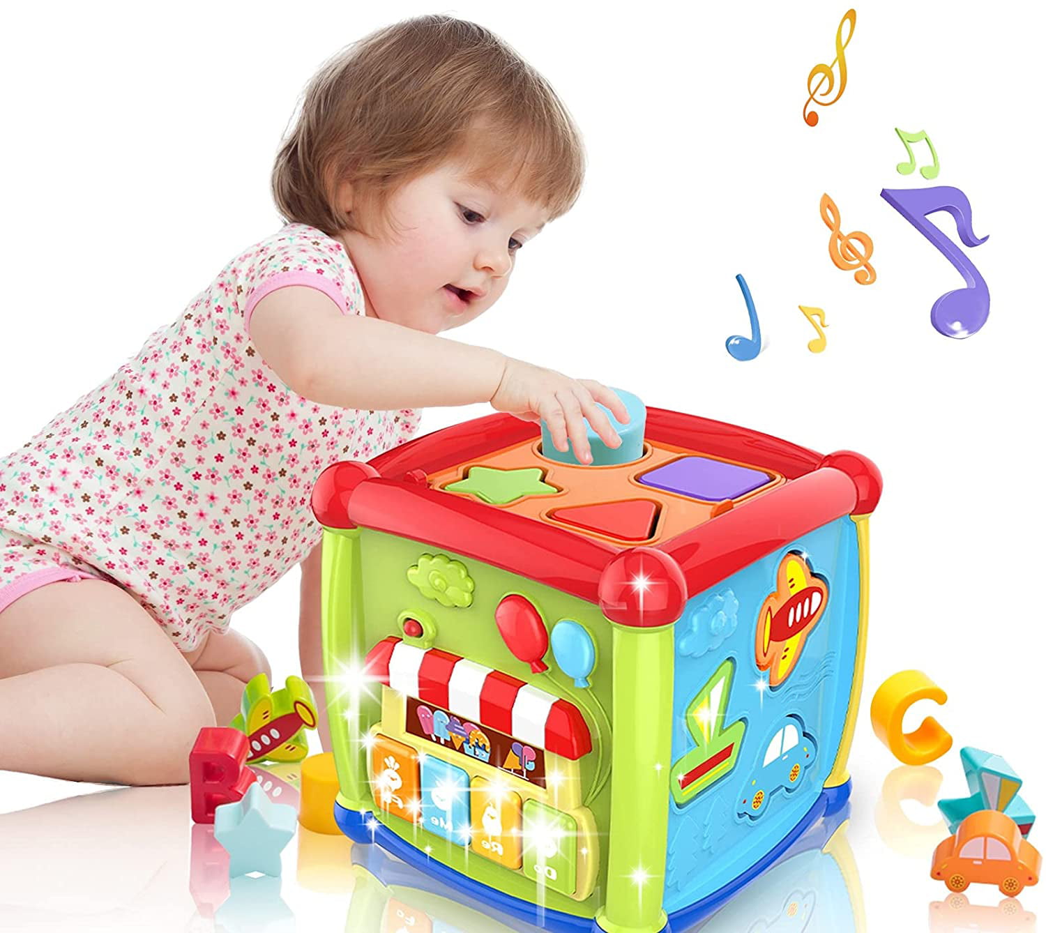 TUMAMA Baby Musical Electronic Toy with Night Lamps Activity Play Centers,Teaching Clock,Sorting Stacking Toys Gifts for Babies,Infant,Toddlers,Boys,Girls 6 9 12 Months and up 