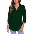 thumbnail image 1 of Colisha Lady Elegant Working Blouse V Neck Lapel Pullover 3/4 Sleeve Baggy Loose Tunic Shirt, 1 of 7