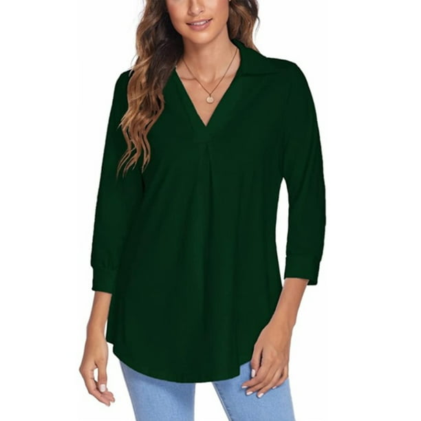Sexy Dance Top de mujer con manga 3/4 y blusa holgada con cuello en V