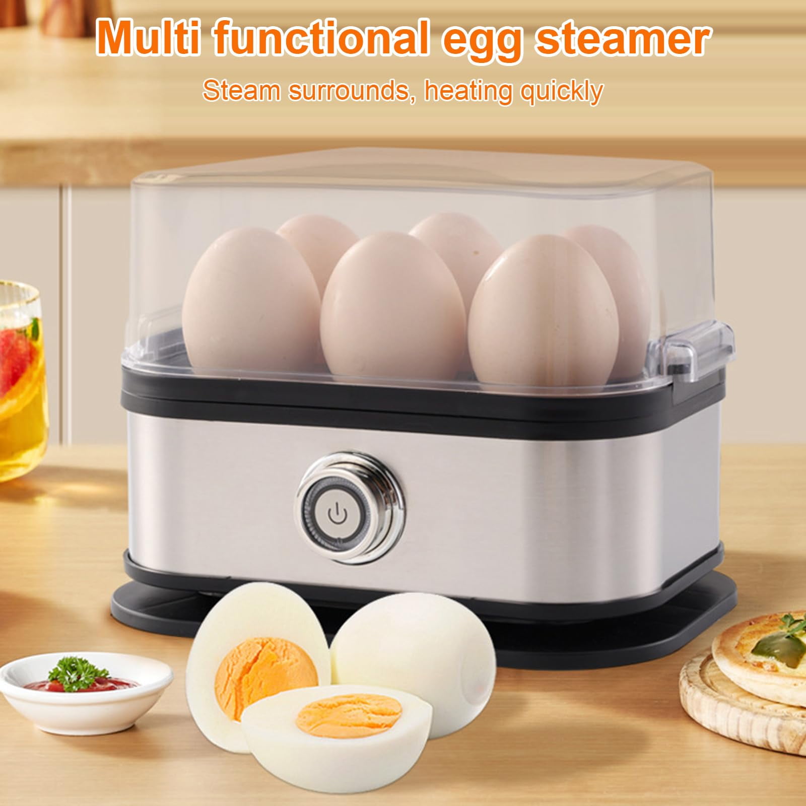 Smart Automatic Egg Cooker, Auto Shut-Off & 6 Egg Capacity for Hard/Medium/Soft Boiled, Multi-Function Knob Control, Electric Rapid Cooker