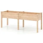 Raised Garden Bed Elevated Fir Wood Planter Box w/ 2 Large Planting Areas