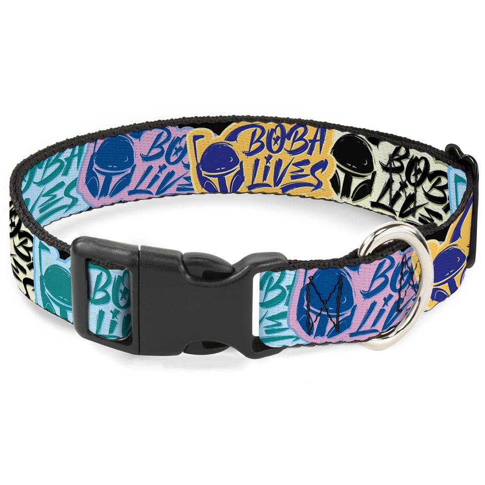 Star Wars Pet Collar, Dog Collar Plastic Buckle, Boba Fett Boba Lives Graffiti Stacked Multi Color, 7 to 8.5 Inches 0.5 Inch Wide