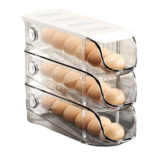 Caja de Almacenamiento de Huevos, Rejilla para Huevos Apilable, A Prueba de Olores, Organizador de Rejilla para Huevos para Refrigerador con Función de Rodamiento Automático A