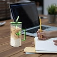 thumbnail image 6 of Junepar Square Glass Cup with Lid and Straw - 12 Oz Transparent Square Glasses with Handle and a Butterfly Decor - Cold Drink Cup for Beverage Coffee Juice Milk, 6 of 6
