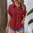 thumbnail image 6 of YDFCWXW Button Down Dressy Shirts for Womens Gauze Shirts Casual Short Sleeve Textured Collared Summer Work Blouse Clothes , XL, 6 of 8