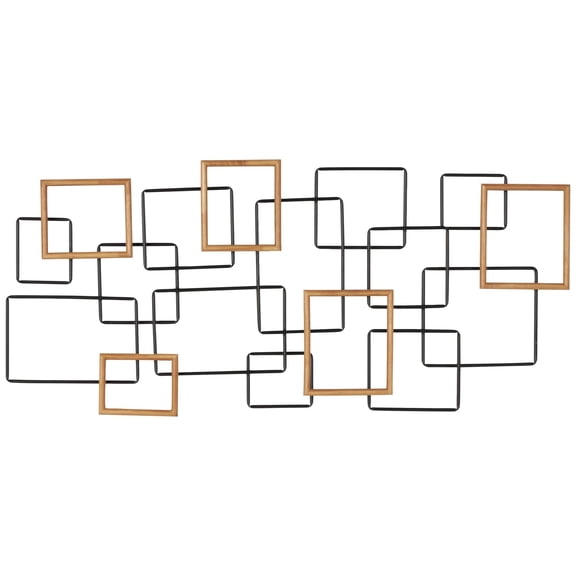 DecMode Black Metal Overlapping Wire Square Geometric Wall Decor with Gold Accents